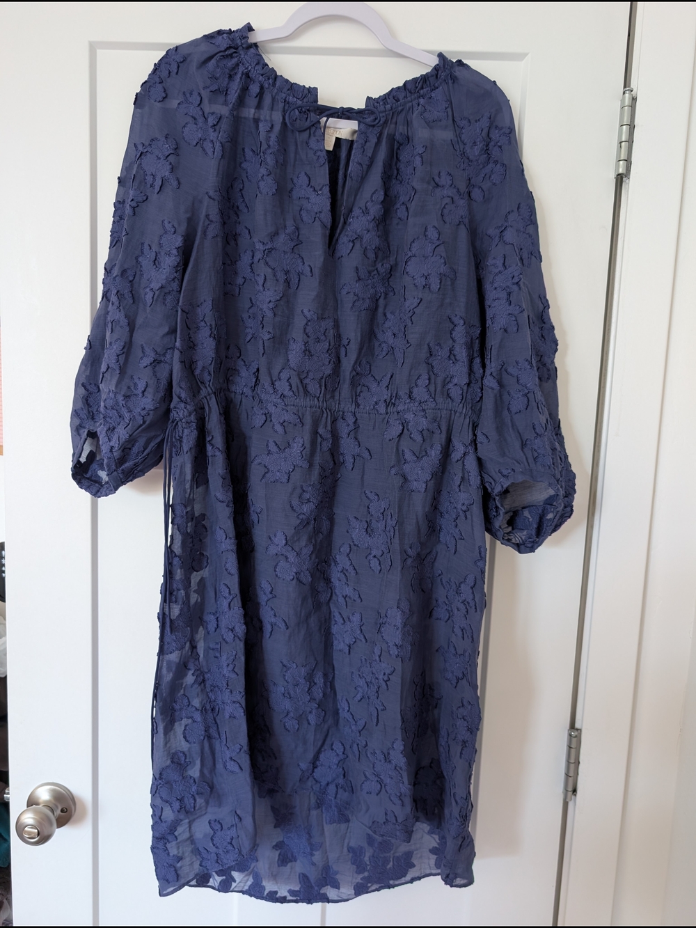 Nordstrom Navy Floral Embroidered Peasant Dress Size 14